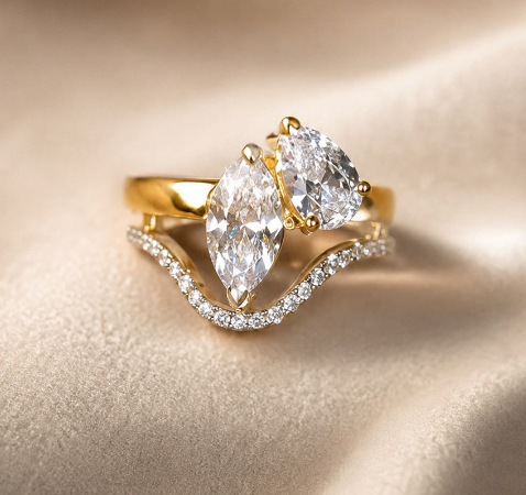 Marquise & Pear Toi et Moi Double-Band Diamond Ring