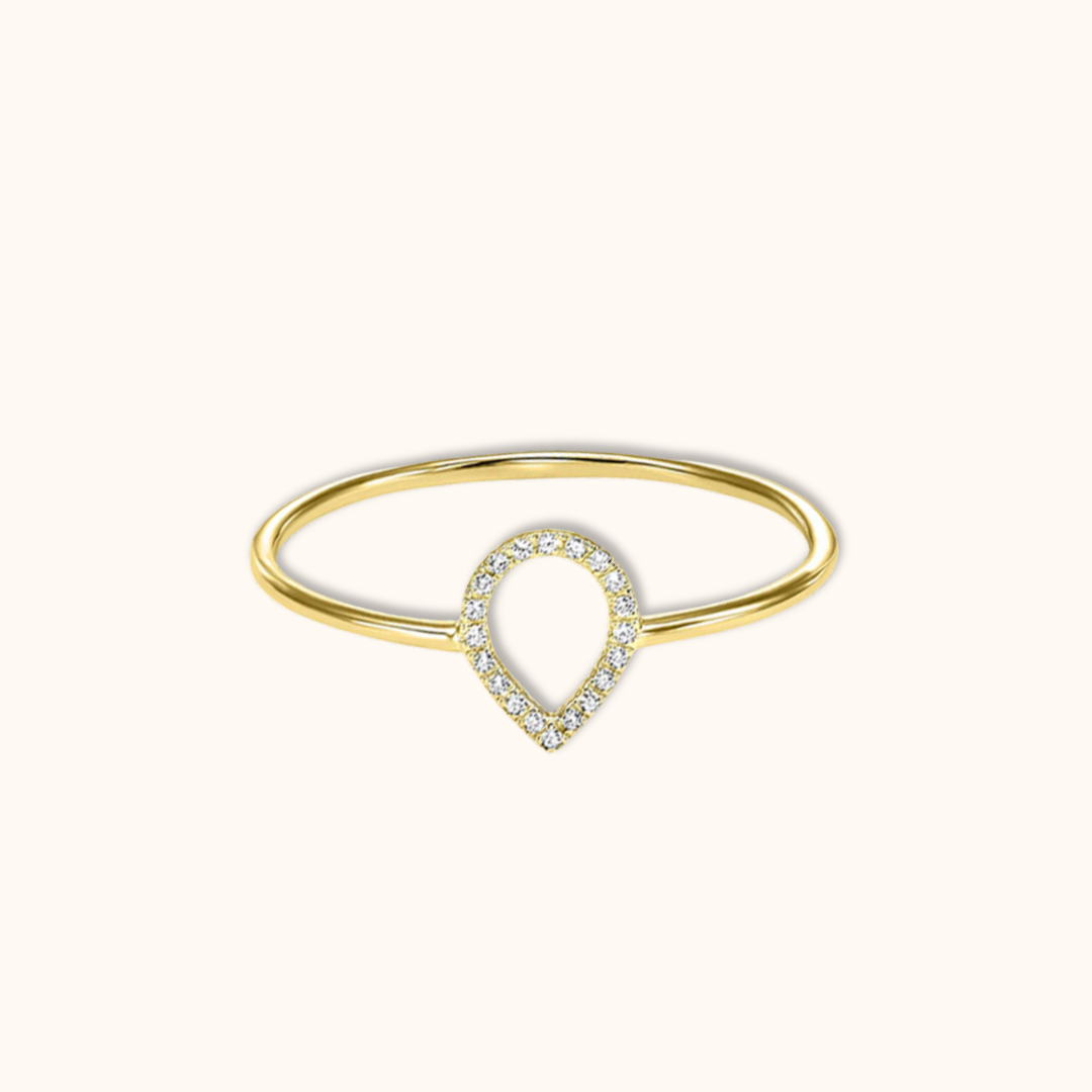 14k gold teardrop stacking ring with pave diamonds