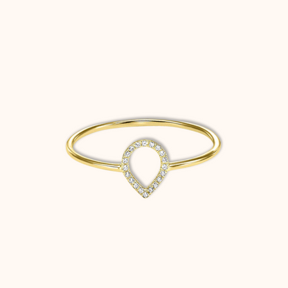 14k gold teardrop stacking ring with pave diamonds