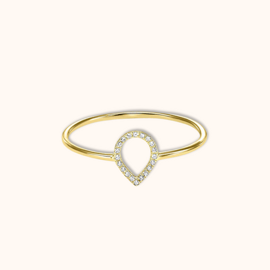 14k gold teardrop stacking ring with pave diamonds