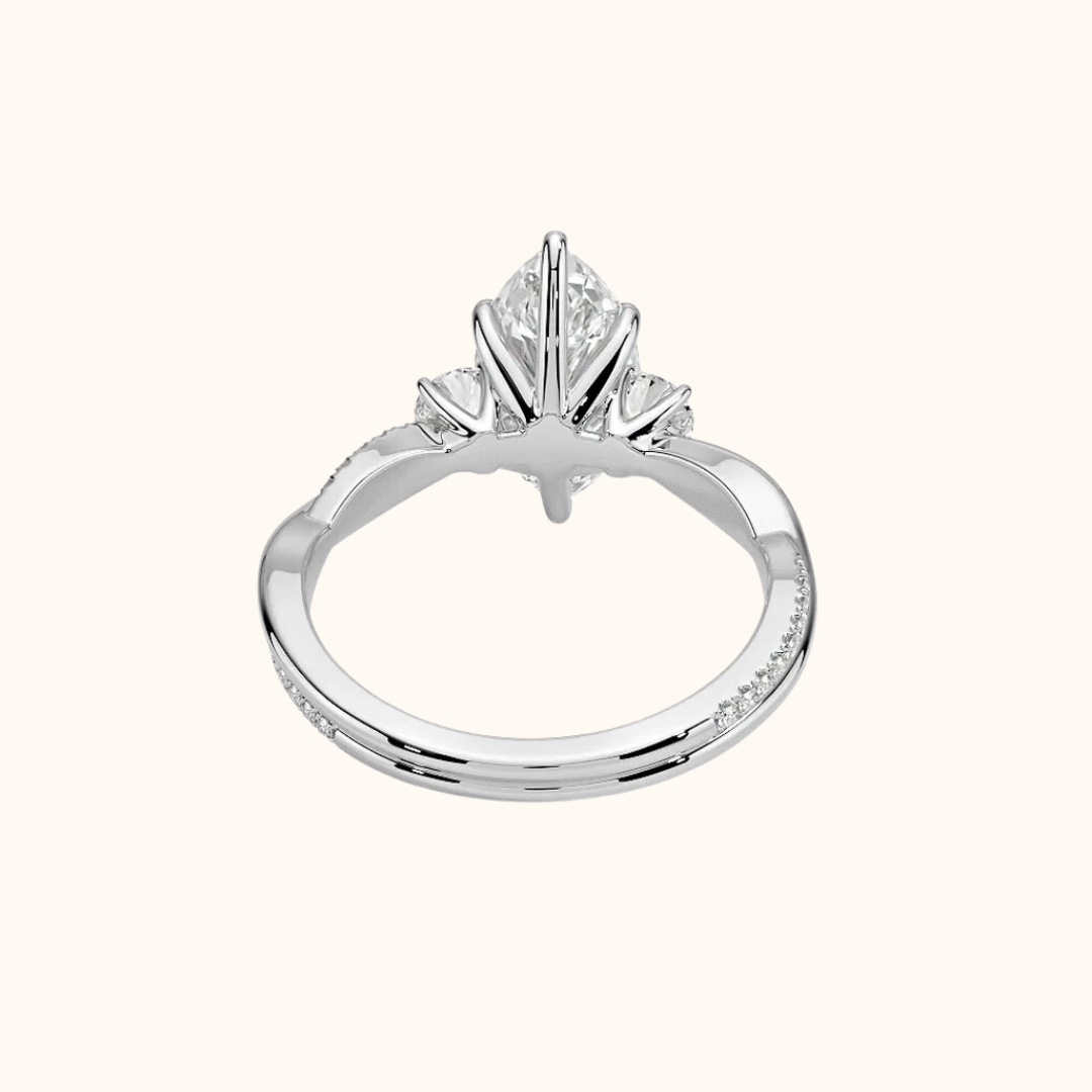 Twisted Band Tri-Stone Engagement Ring