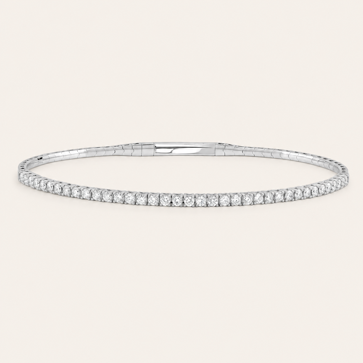 Liquid Line Tennis Bangle - White Gold