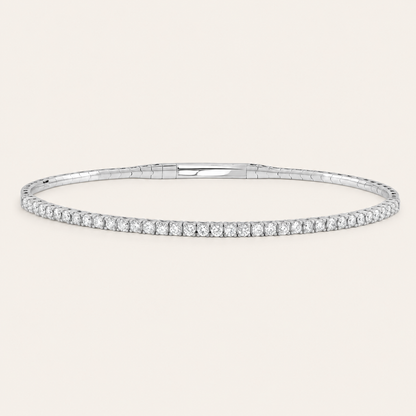 Liquid Line Tennis Bangle - White Gold