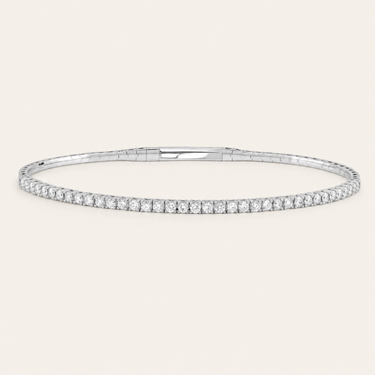 Liquid Line Tennis Bangle - White Gold