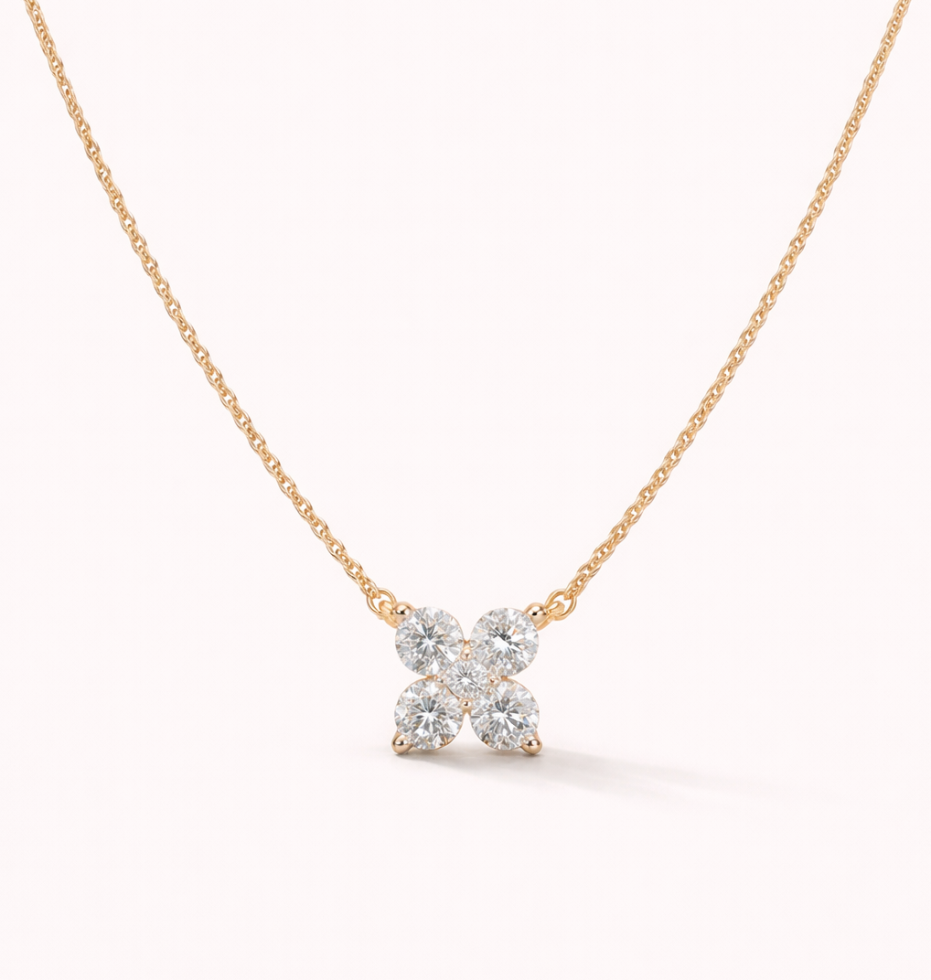 Petal Diamond Cluster Necklace