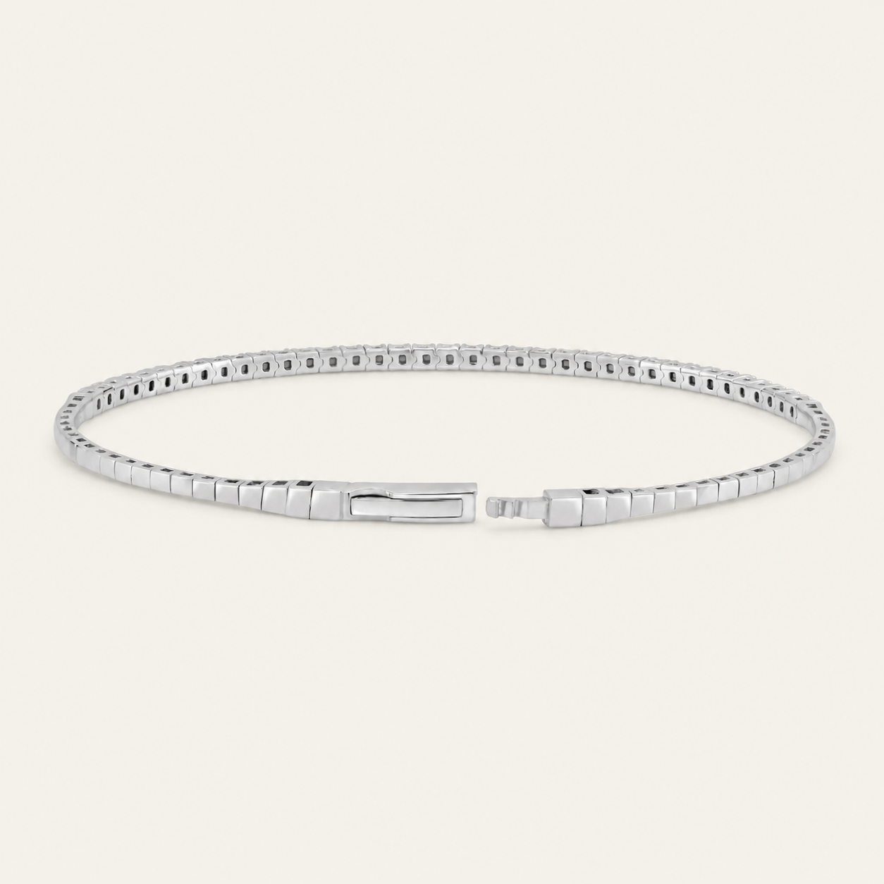 Liquid Line Tennis Bangle - White Gold