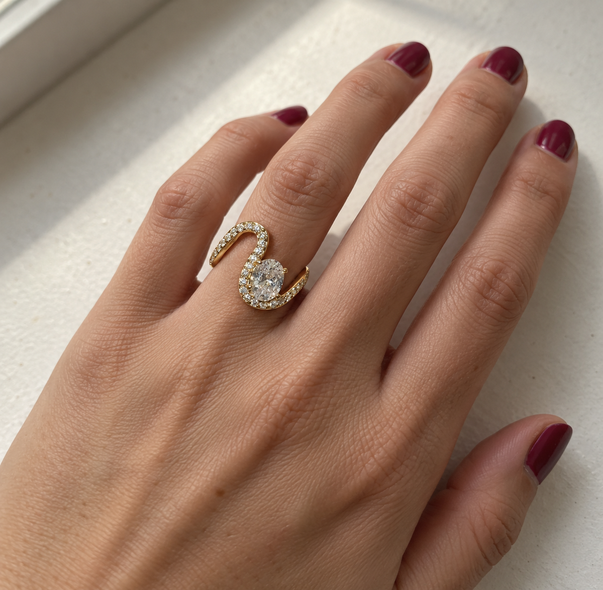 Oval Diamond Wave Ring